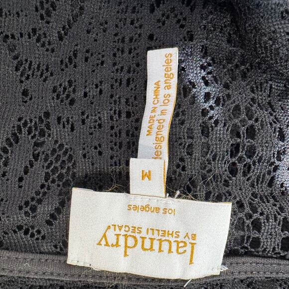 Laundry by Shelli Segal Black Lace See Thru Split Neck 3/4 Sleeve Blouse Size M - Picture 6 of 8